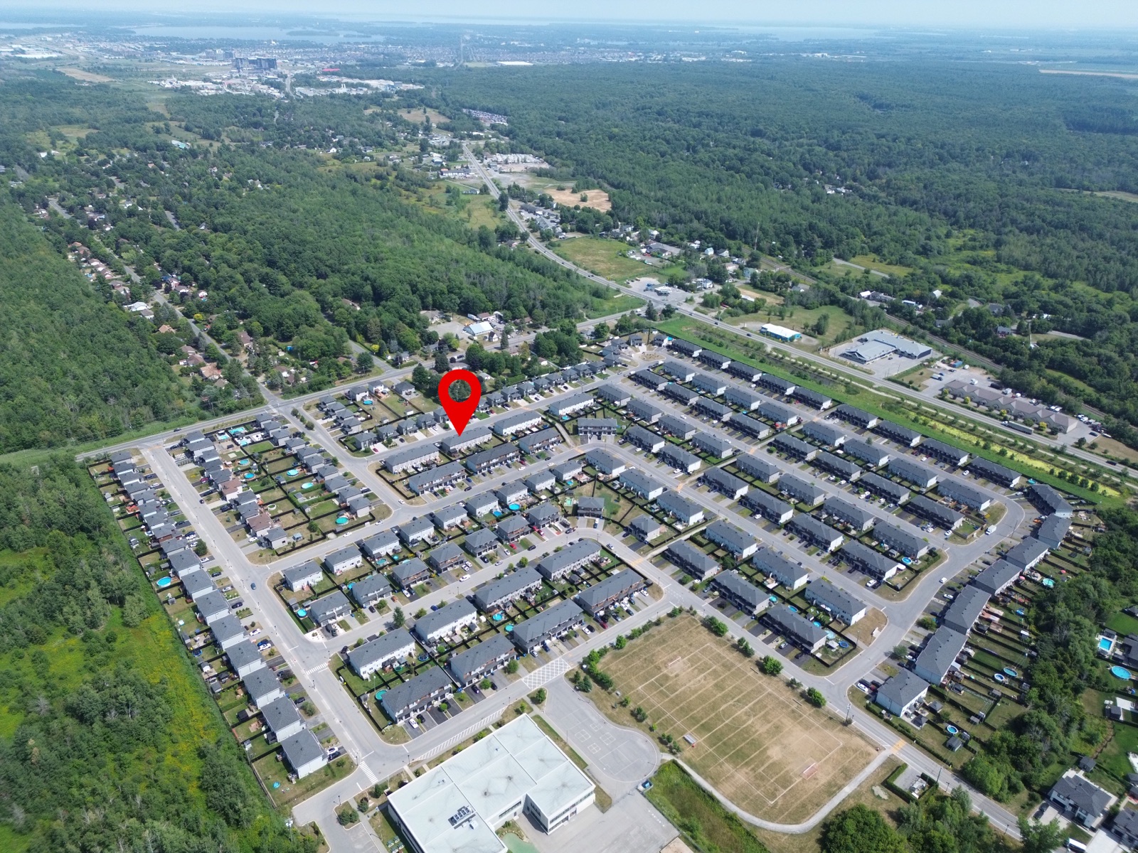 Aerial drone shot of neighbourhood