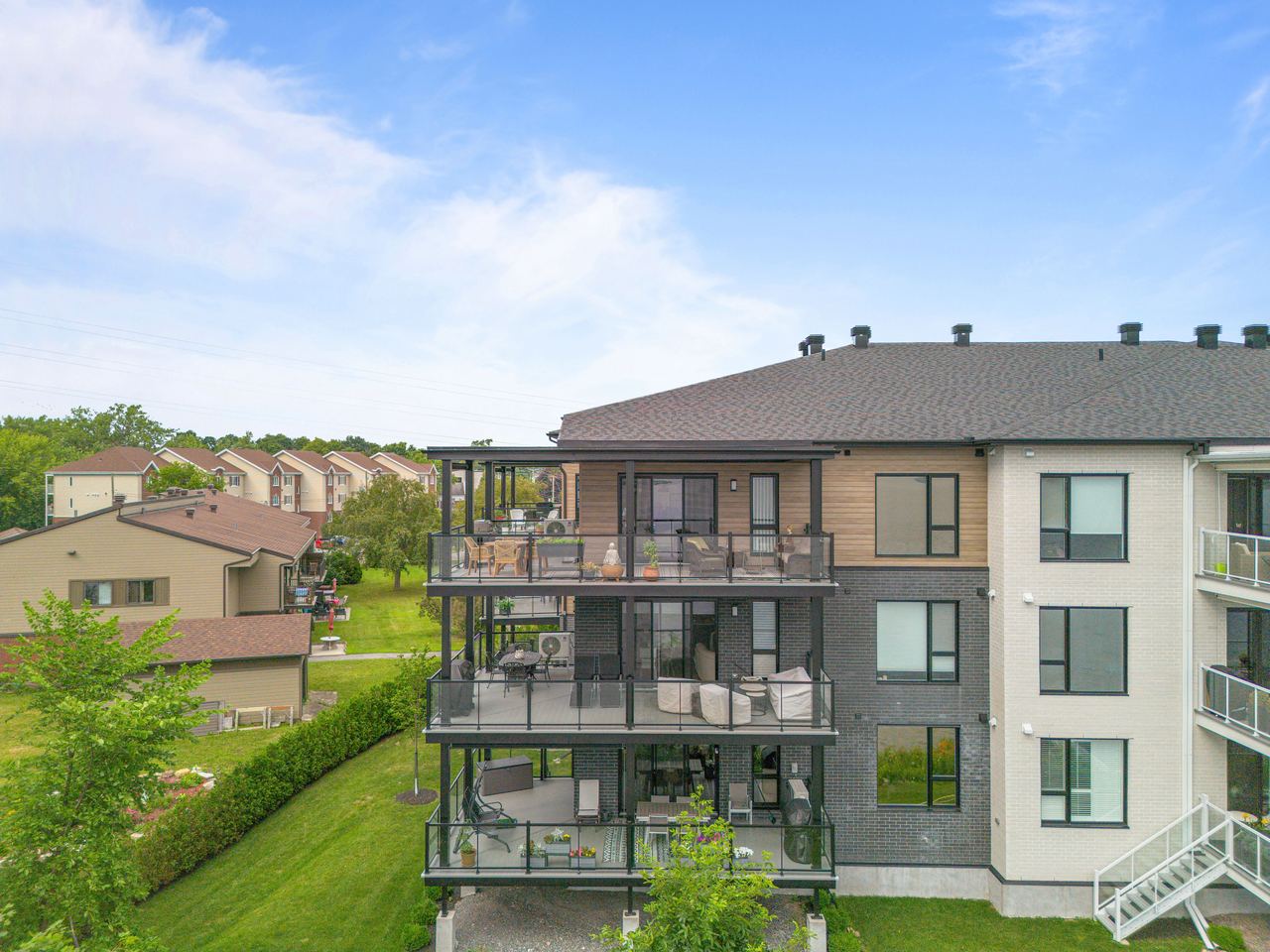 Drone aerial, lakefront condo, by SharpShot Media