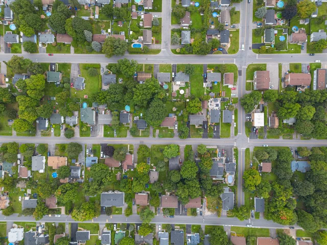 Drone aerial, neighbourhood, by SharpShot Media