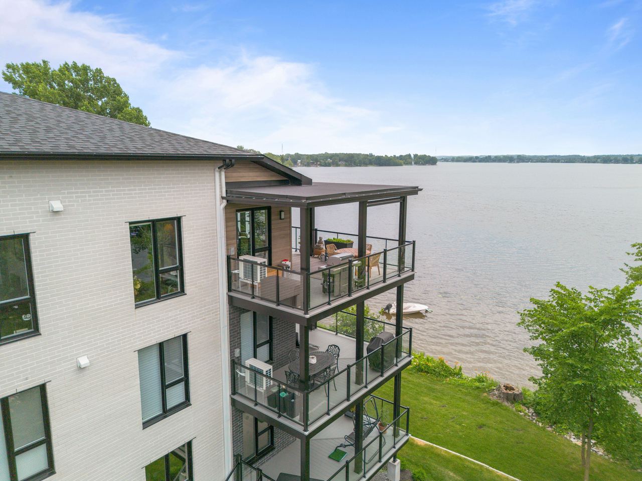 Drone aerial, lakefront condo, by SharpShot Media